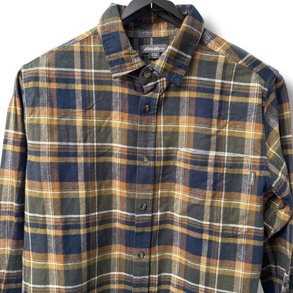 Eddie Bauer Mens Plaid Flannel Long Sleeve Button Down Shirt Green Brown M - Picture 5 of 12